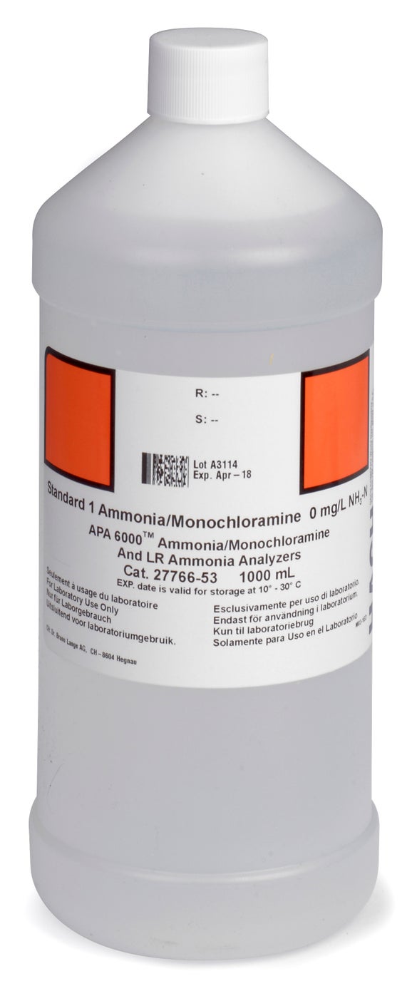 APA6000 Ammonia/Monochloramine, Standard 1, 0 mg/L, NH₃, 1 L